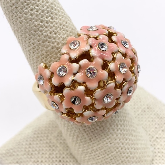 J. Crew Jewelry - J. Crew Pink Flowers Gold Dome Ring 7.5